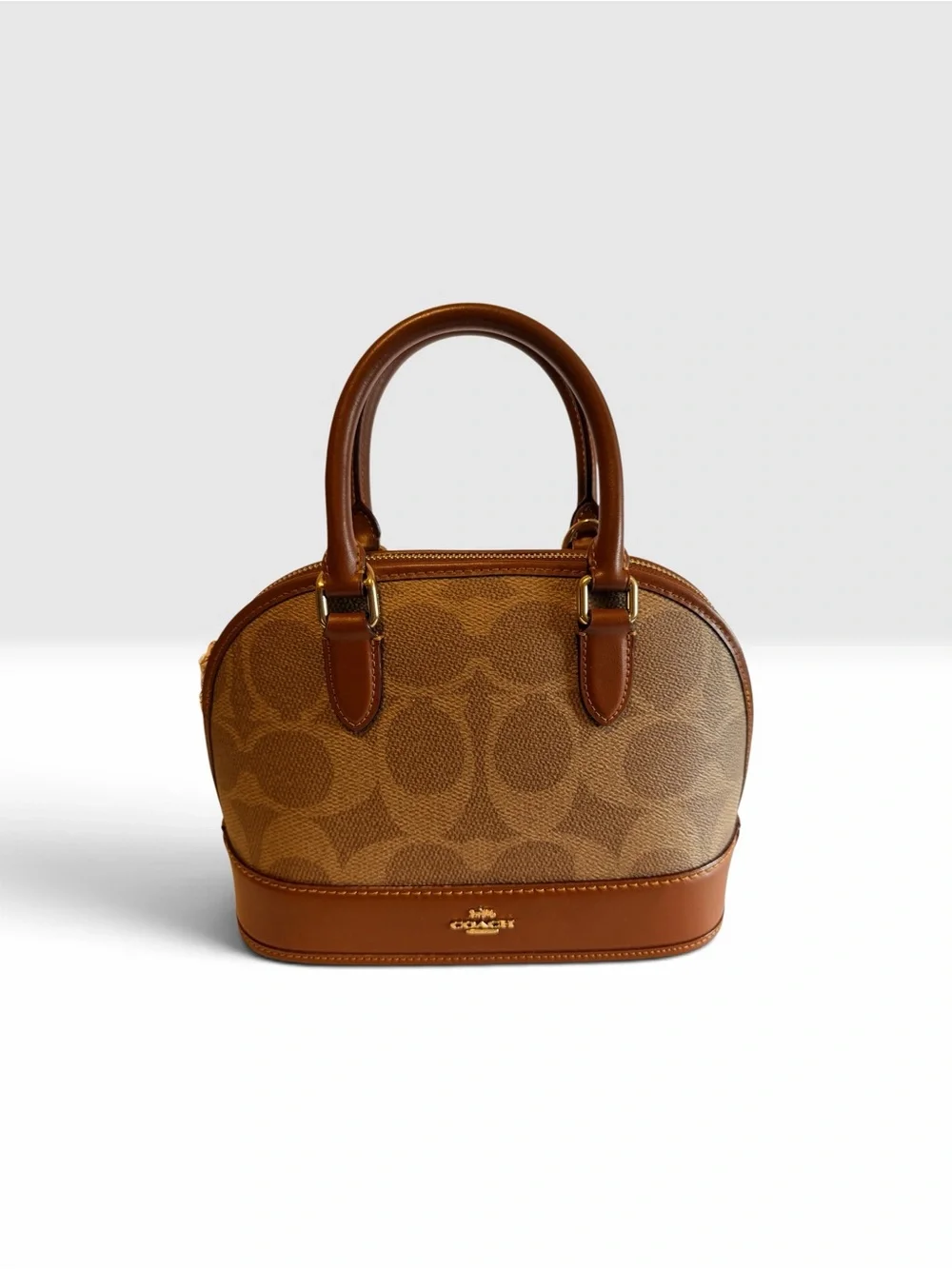Coach Brown Signature Dome Satchel with Leather Trim